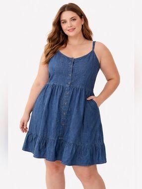Universal Thread Blue Denim Button-Front Midi Dress